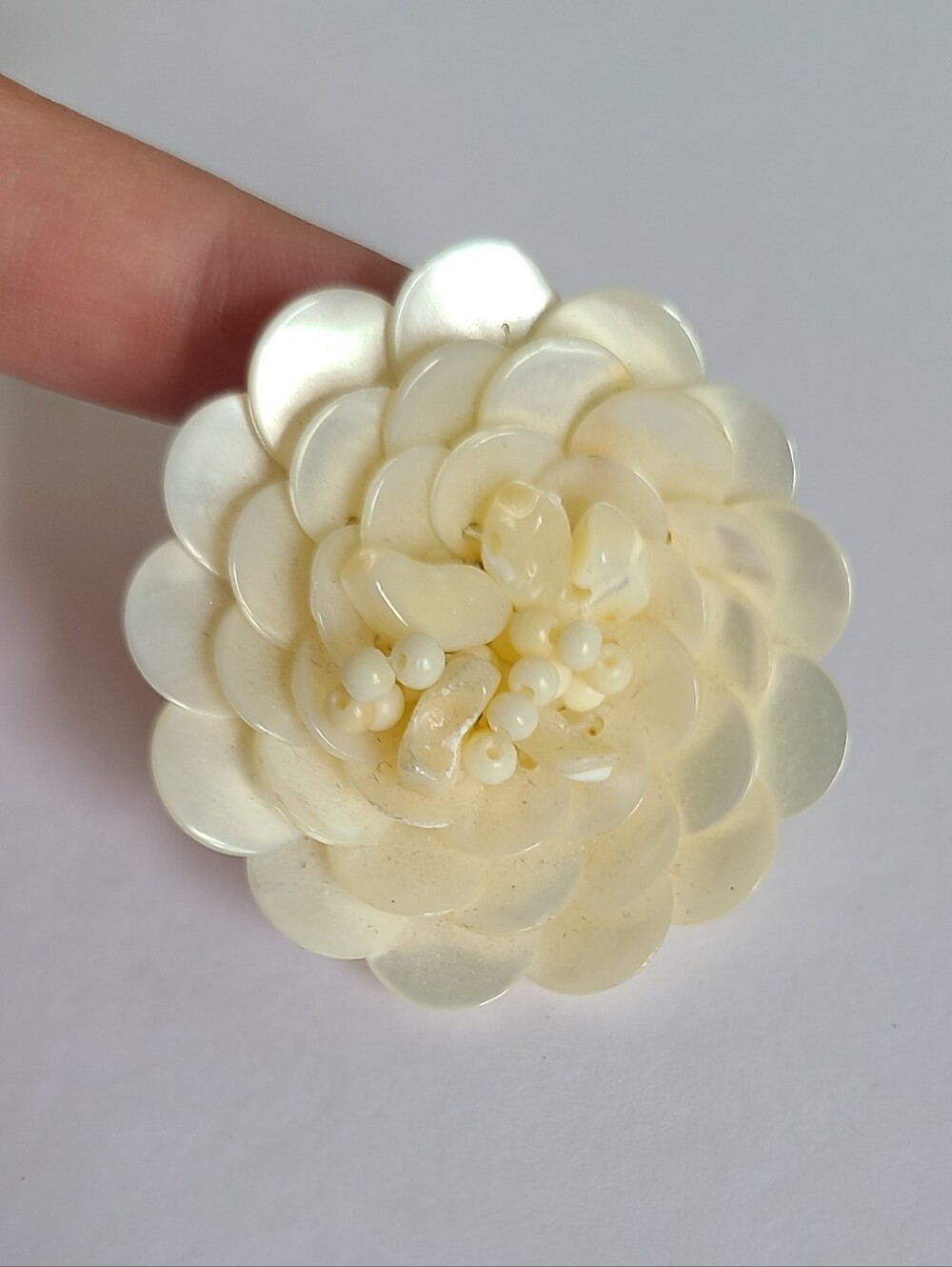 Vintage Antique Japanese Mid Century Mother of Pearl Flower Statement Brooch Pin